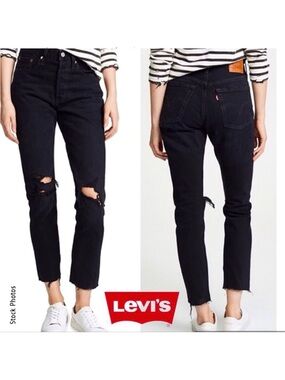 LEVI’s 501-S Skinny Buttonfly Raw Hem Black Jeans (W27 L28)